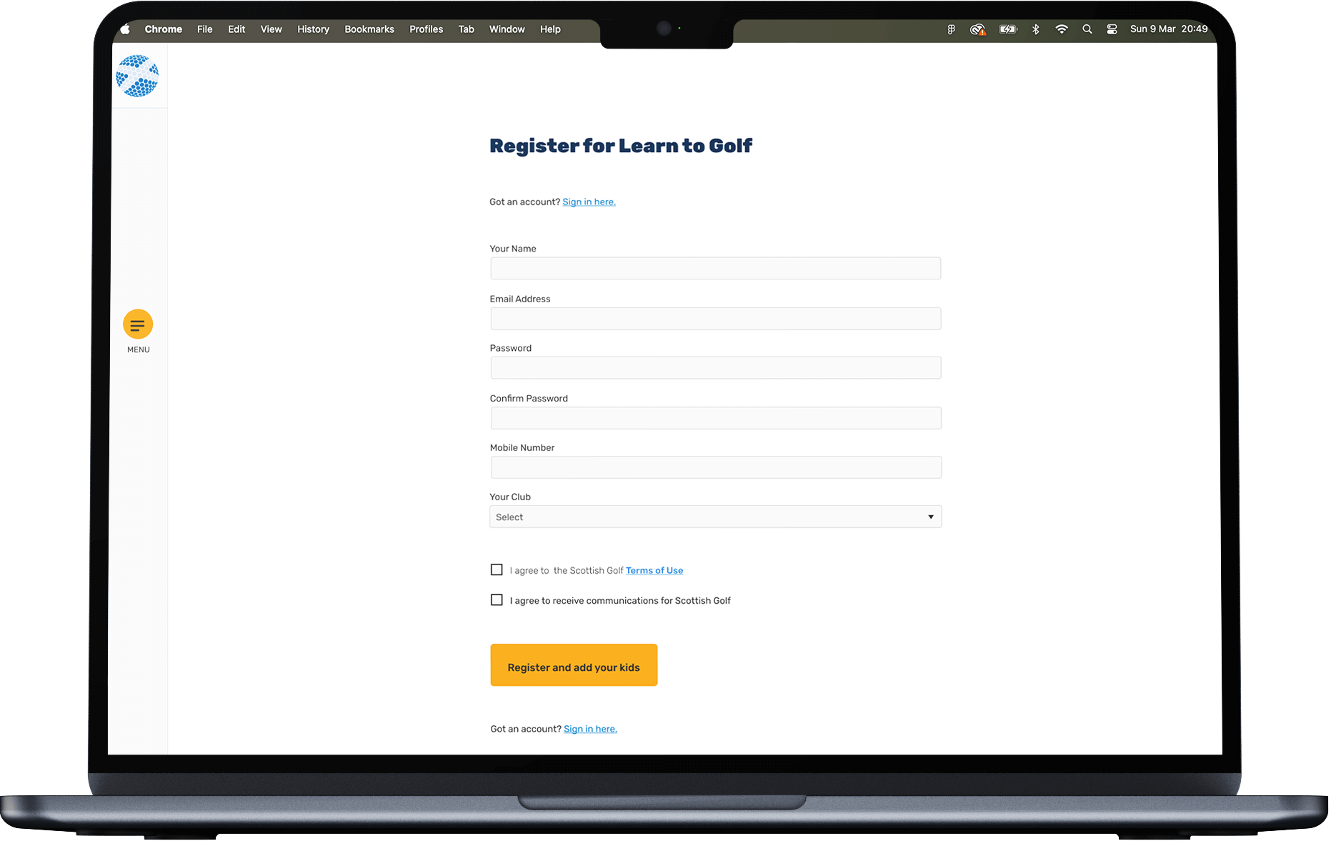 Registration form