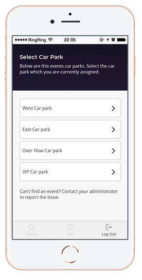 Car park selection screen