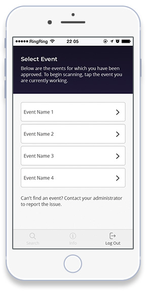 Event selection screen