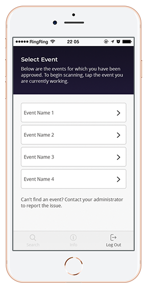 Event selection screen